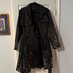 Samuel Dong Black and Gray Patterned Trench Coat